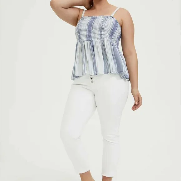 Torrid Blue Striped Gauze Smocked Cami Blue Top Women's Plus Size 1 1X H12385 - Picture 10 of 11